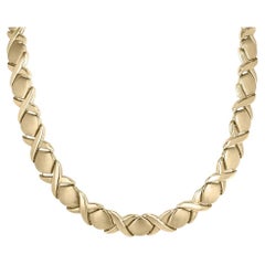 13.35MM 14K Solid Yellow Gold XOXO Collar Statement Formal Necklace