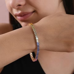 13.36 Carat Baguette Multi Sapphire Gemstone Bracelet 14 Karat Yellow Gold