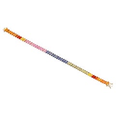 13.36 Carat Baguette Multi Sapphire Gemstone Bracelet 14 Karat Yellow Gold
