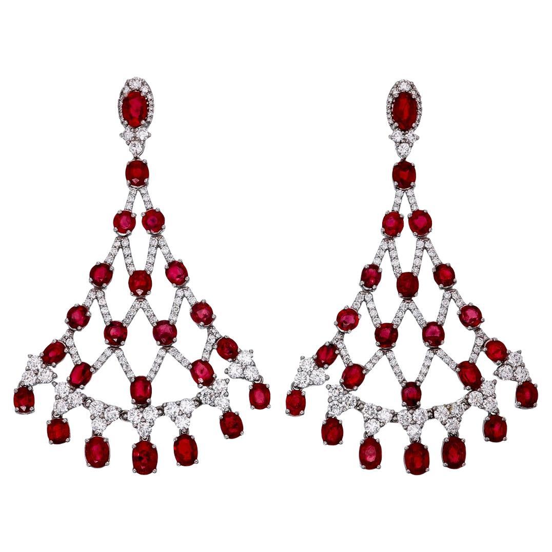13.36 Carat Burma Ruby And Diamond Earrings In Platinum