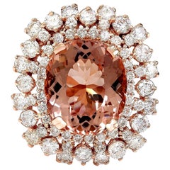13.36 Carat Morganite 14 Karat Solid Rose Gold Diamond Ring