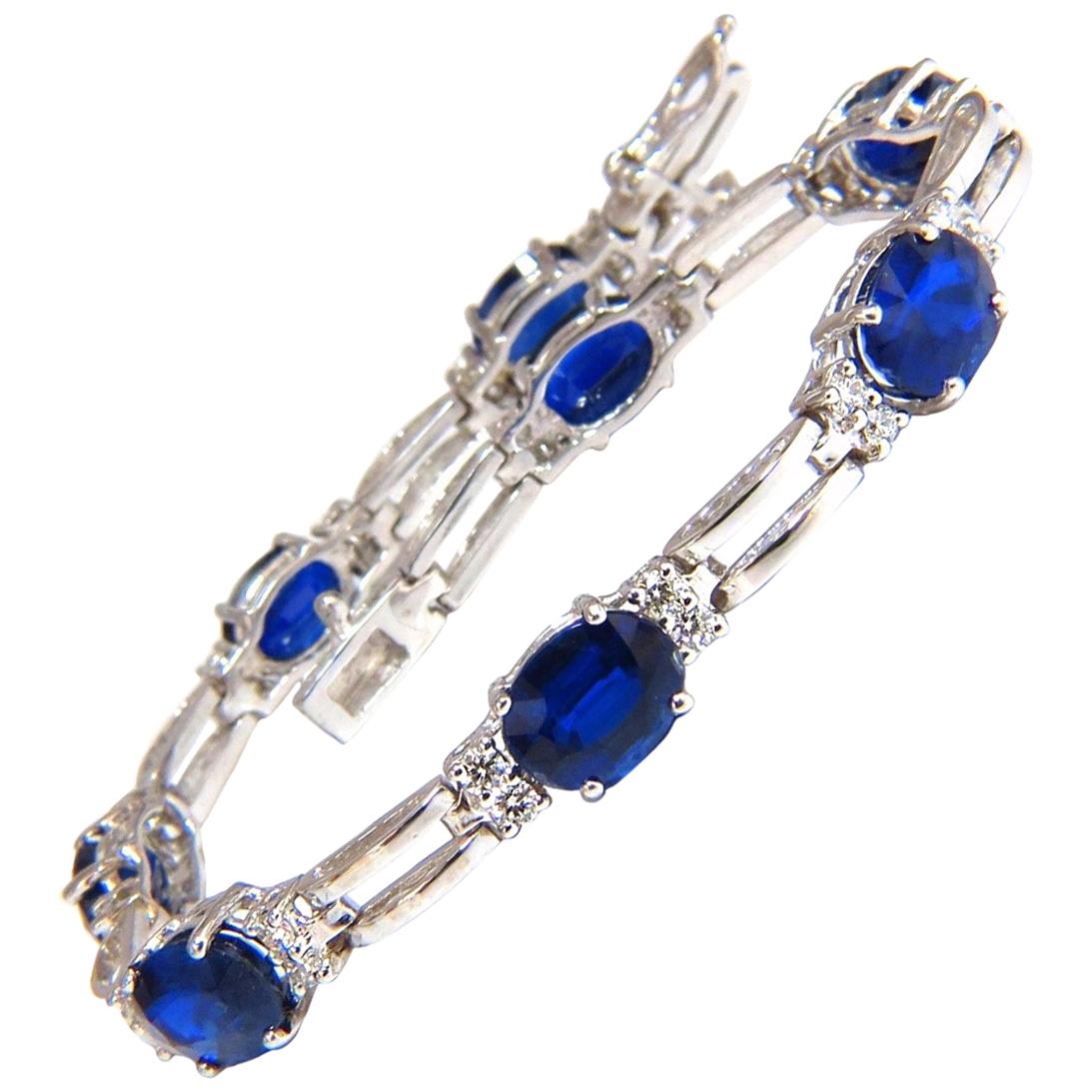 13.36 Carat Natural Blue Kyanite Diamonds Tennis Bracelet 14 Karat For Sale
