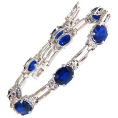 13.36 Carat Natural Blue Kyanite Diamonds Tennis Bracelet 14 Karat