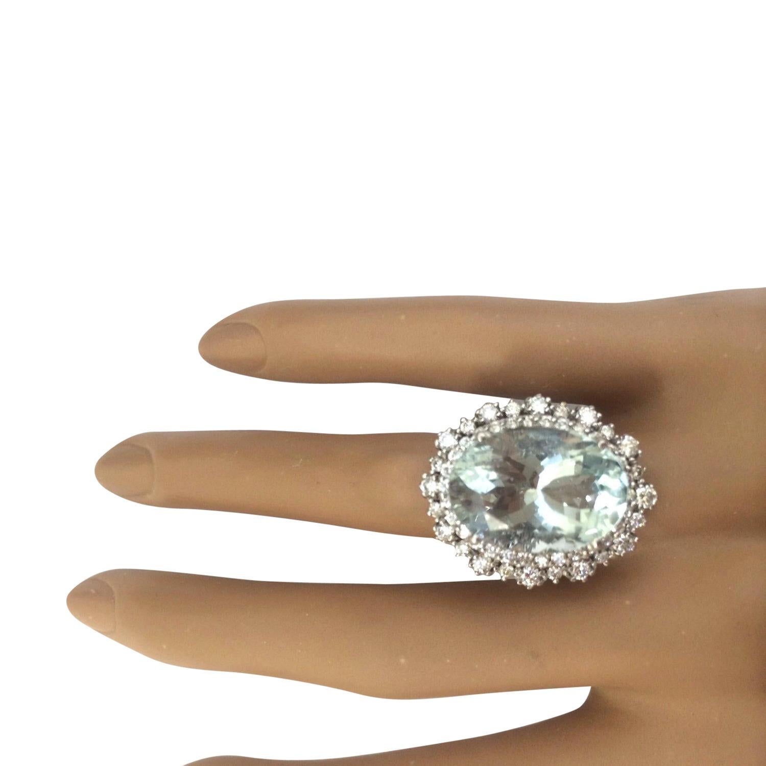 Natural Aquamarine Diamond Ring In 14 Karat Solid White Gold  In New Condition For Sale In Los Angeles, CA