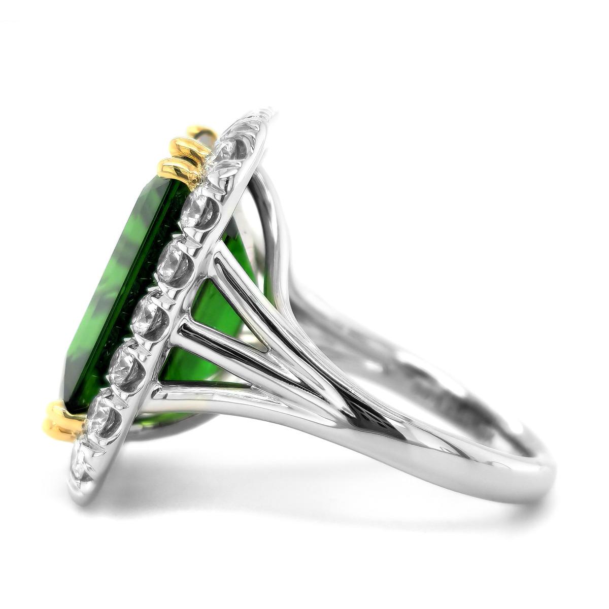 13,37 Karat natürlicher Chrom Turmalin Diamant Platin und 18K Gelbgold Ring (Brillantschliff) im Angebot