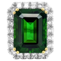 Bague en platine et or jaune 18 carats avec tourmaline chromée naturelle de 13,37 carats et diamants