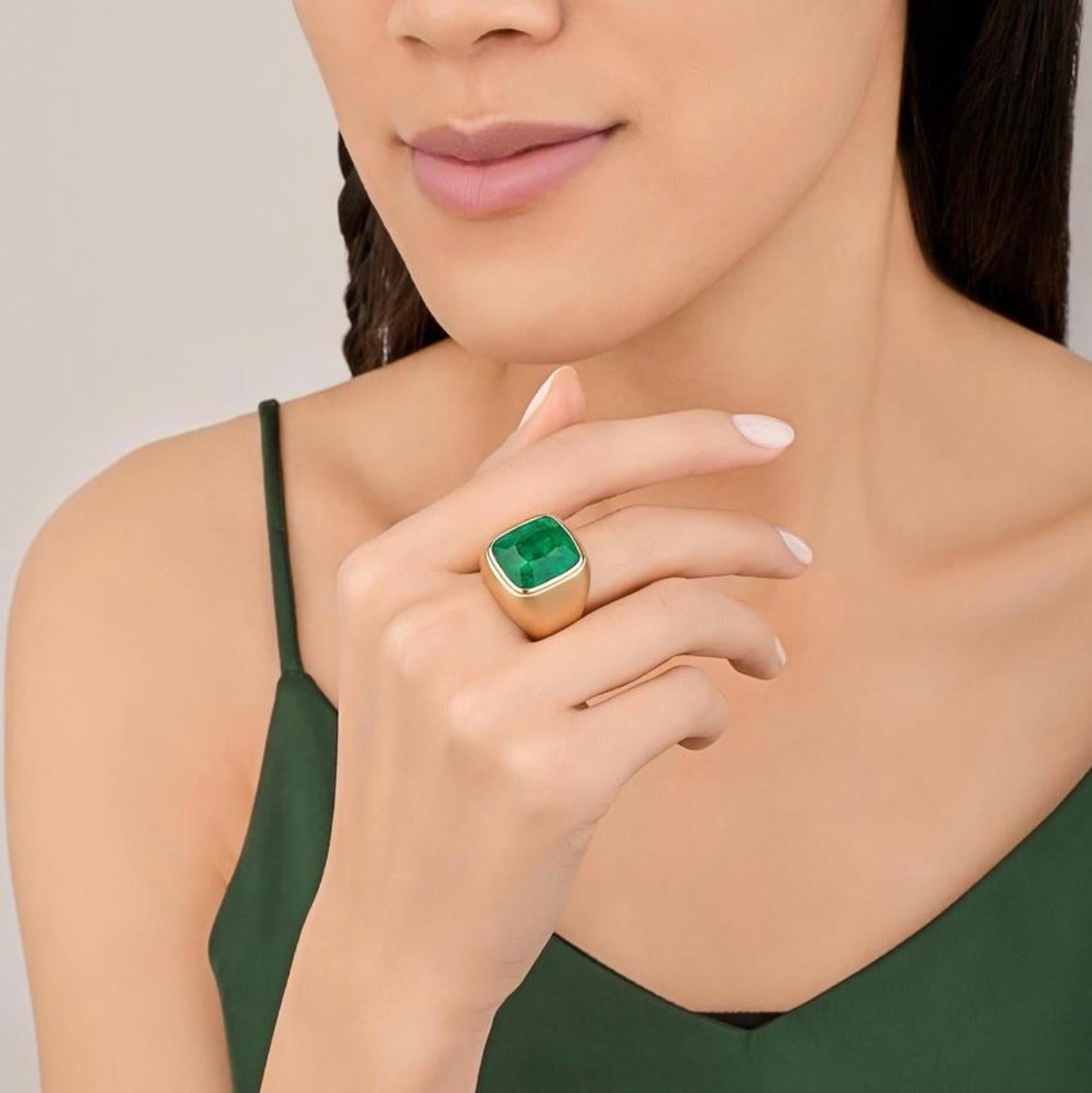 13.38 Carat Cushion Colombian Emerald Engagement Ring in 18K, AGL Certified 11