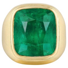 13.38 Carat Cushion Columbian Emerald Engagement Ring in 18K, AGL Certified. 
