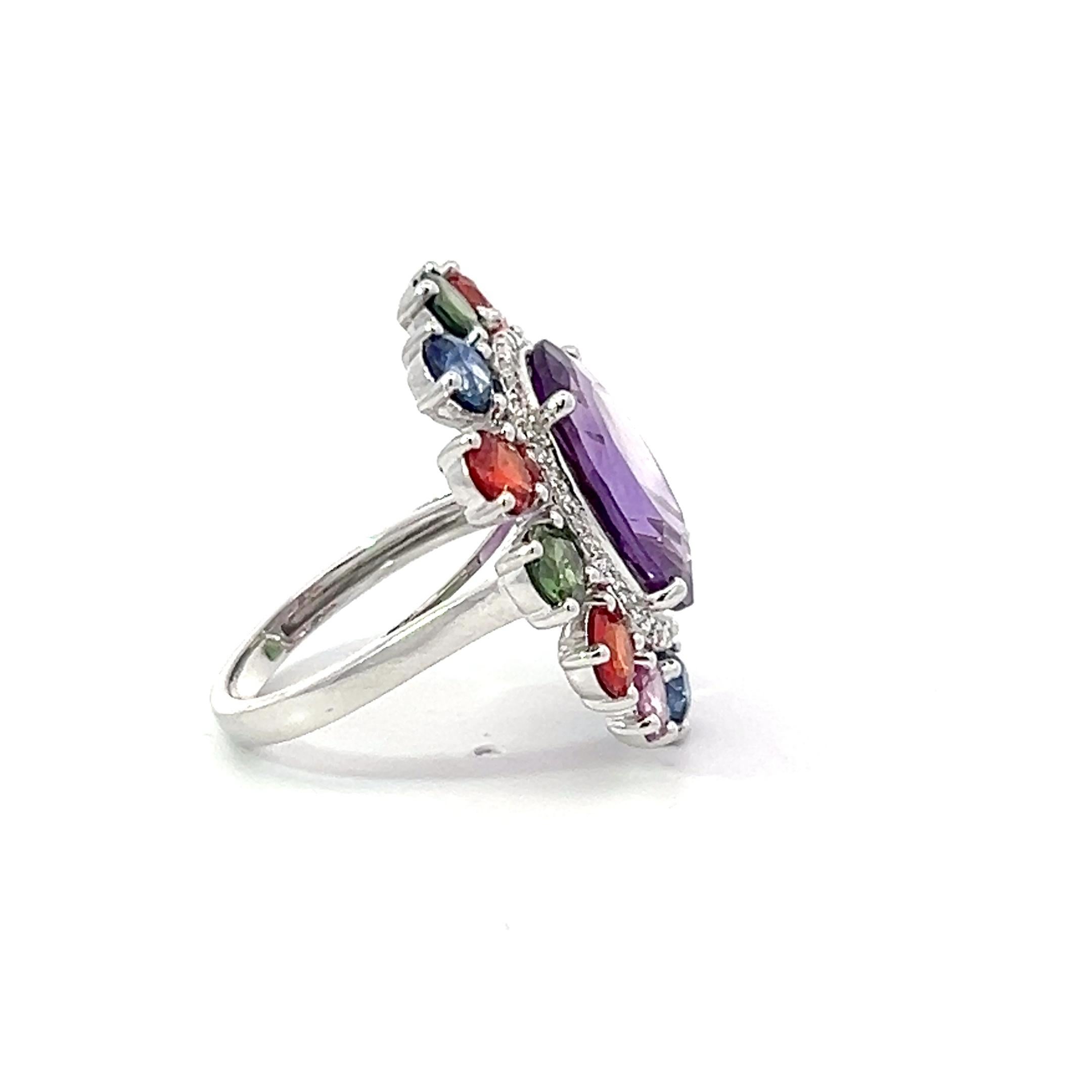 13.38 Carat Diamond Sapphire Pink Amethyst  Cocktail 18 Karat Halo Dress Ring In New Condition For Sale In London, GB