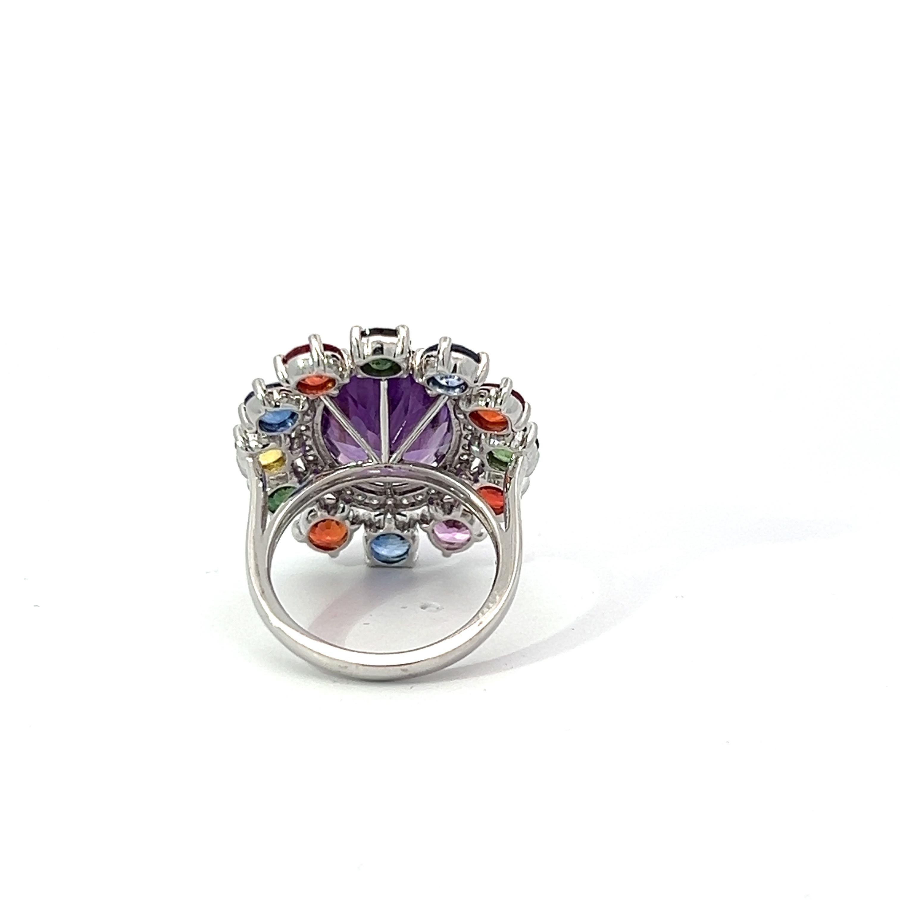 Women's 13.38 Carat Diamond Sapphire Pink Amethyst  Cocktail 18 Karat Halo Dress Ring For Sale