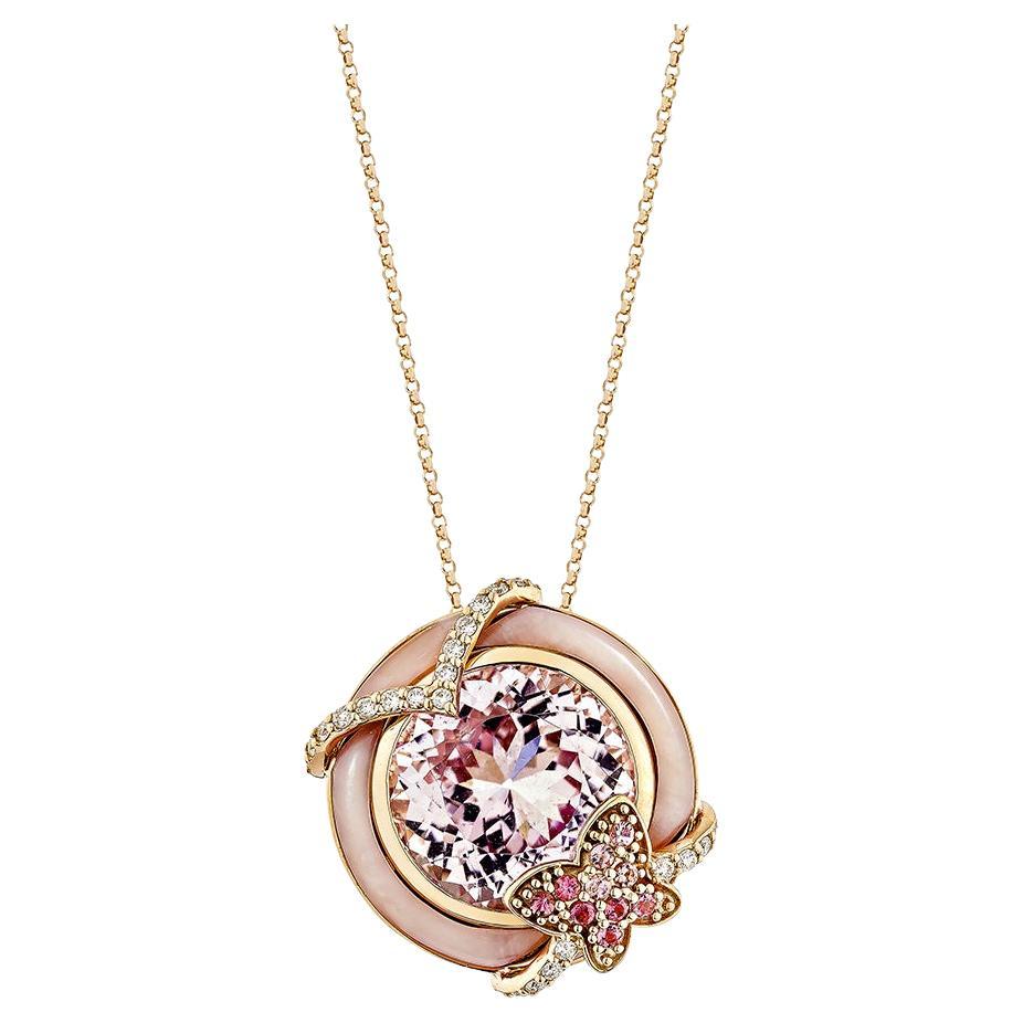 Pendentif en or 18 carats avec opale rose, tourmaline rose et diamants de 13,38 carats en vente