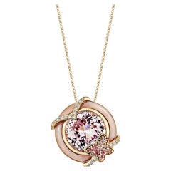 Pendentif en or 18 carats avec opale rose, tourmaline rose et diamants de 13,38 carats