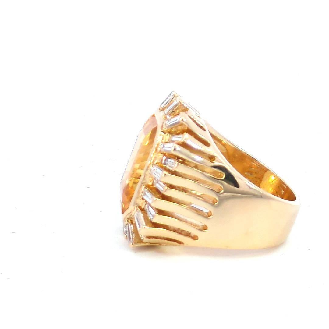 Modern 13.38 Carat Yellow Sapphire and Diamond Ring in 18K Gold, 20.97 Grams For Sale