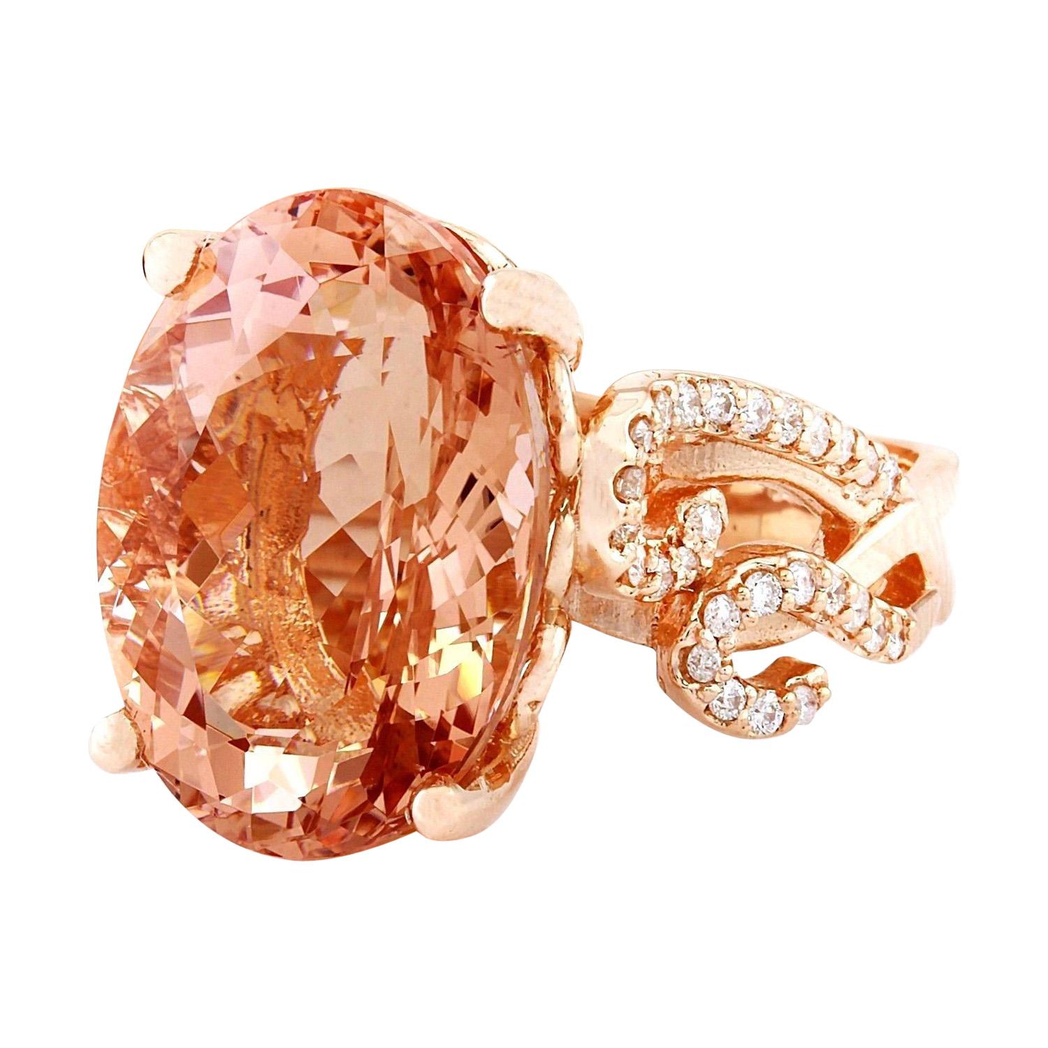 13.39 Carat Natural Morganite 14K Solid Rose Gold Diamond Ring
 Item Type: Ring
 Item Style: Cocktail
 Material: 14K Rose Gold
 Mainstone: Morganite
 Stone Color: Peach
 Stone Weight: 13.09 Carat
 Stone Shape: Oval
 Stone Quantity: 1
 Stone