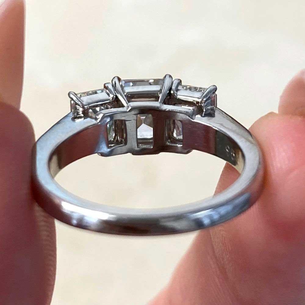 1.33ct Asscher Cut Diamond Three Stone Engagement Ring, G Color, Platinum For Sale 6