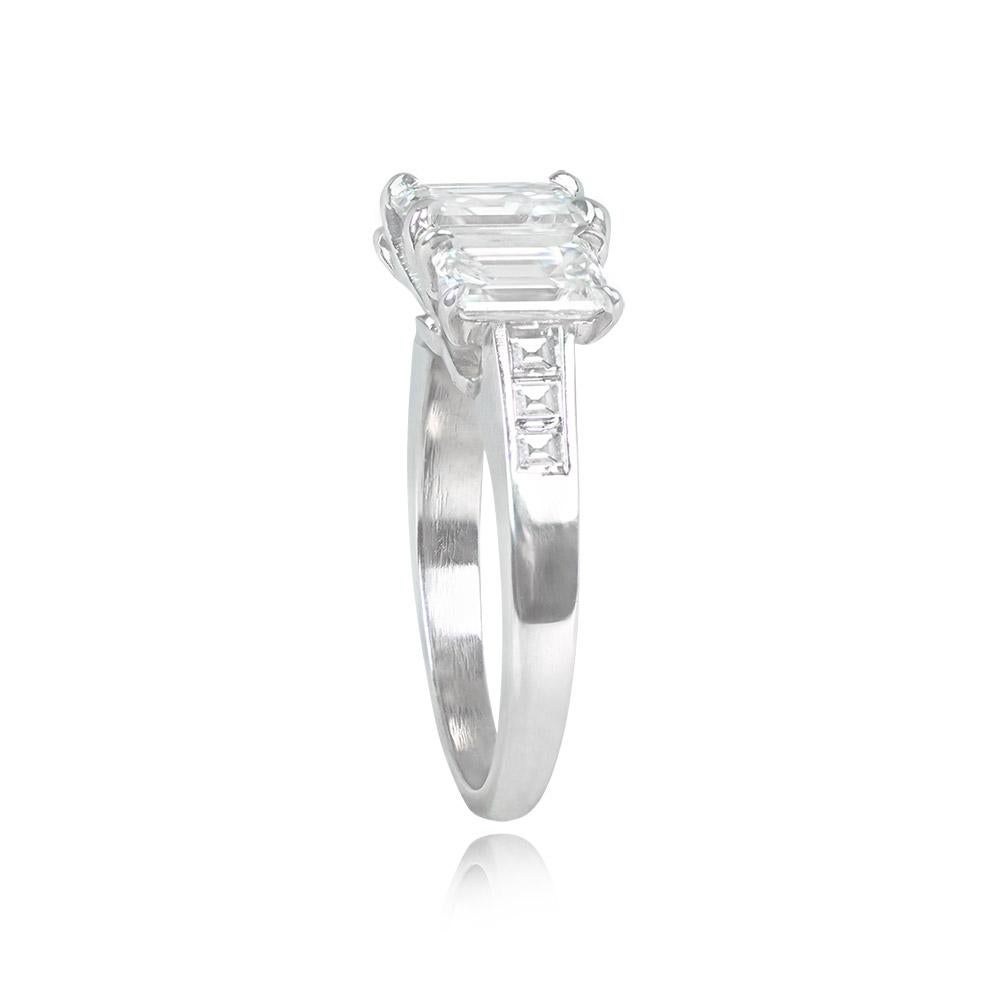 Art Deco 1.33ct Asscher Cut Diamond Three Stone Engagement Ring, G Color, Platinum For Sale