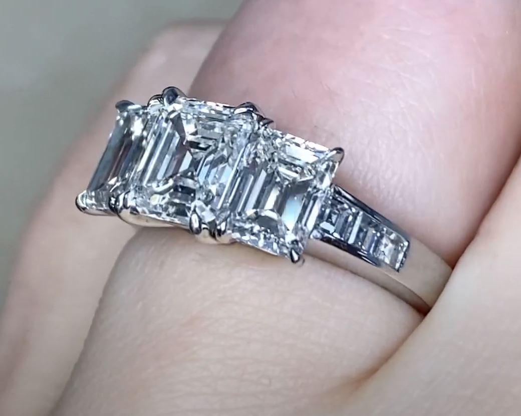 1.33ct Asscher Cut Diamond Three Stone Engagement Ring, G Color, Platinum For Sale 2