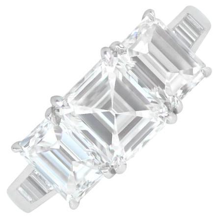 1.33ct Asscher Cut Diamond Three Stone Engagement Ring, G Color, Platinum For Sale