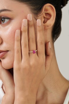 1.33ct Emerald Cut Ruby Solitaire Ring with Diamond Pave in 14K Yellow Gold