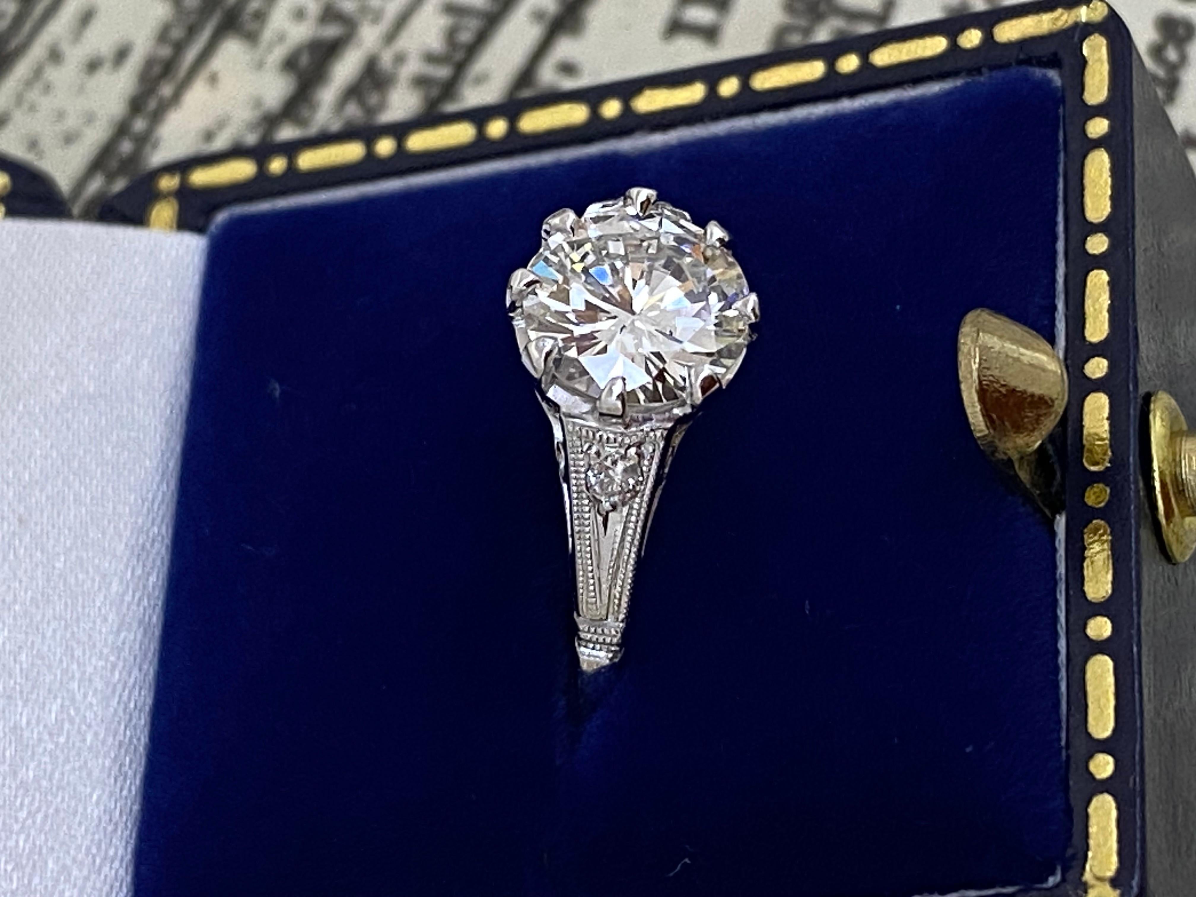 Retro 1.33ct F/VS1 Diamond Solitaire Ring in 18K White Gold, AusCertified, Handmade. For Sale