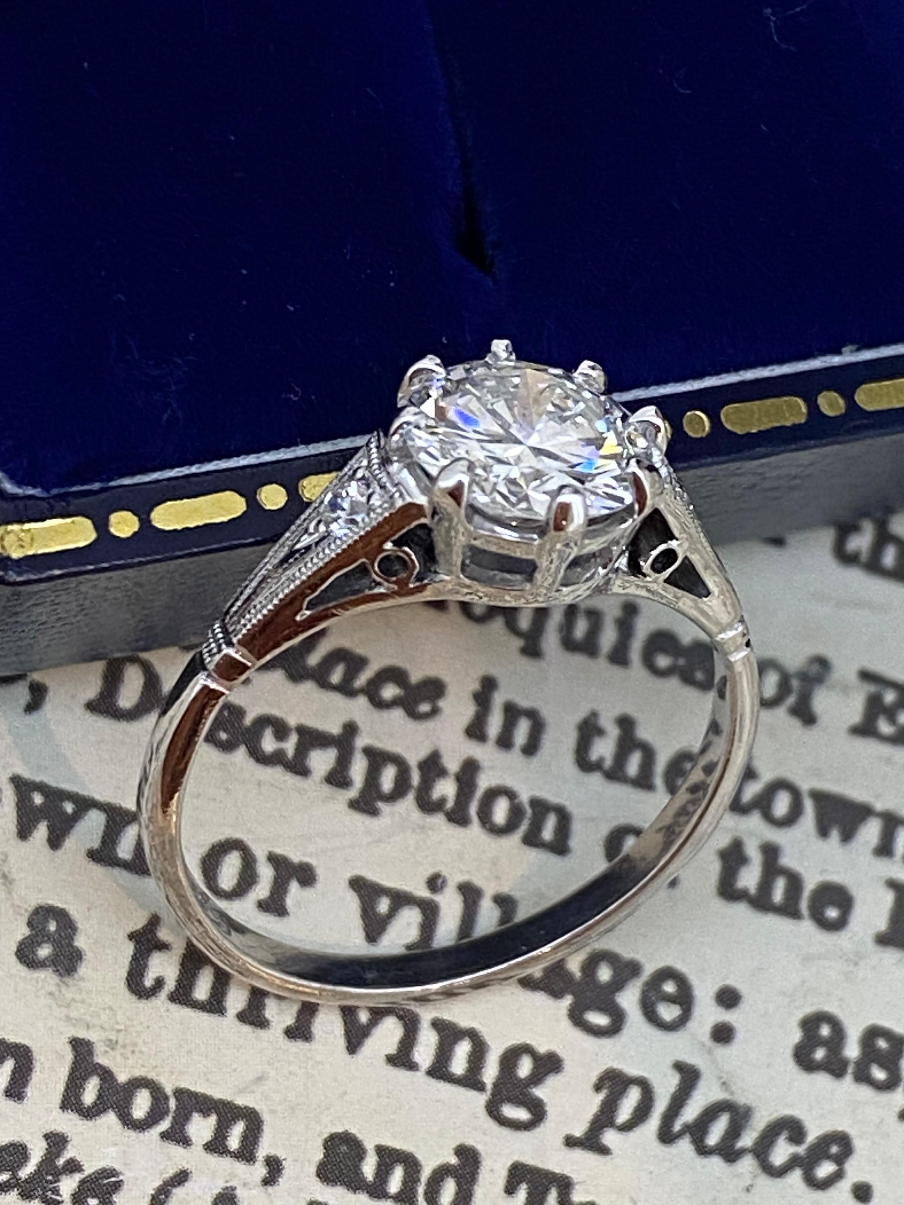 1.33ct F/VS1 Diamond Solitaire Ring in 18K White Gold, AusCertified, Handmade. For Sale 1