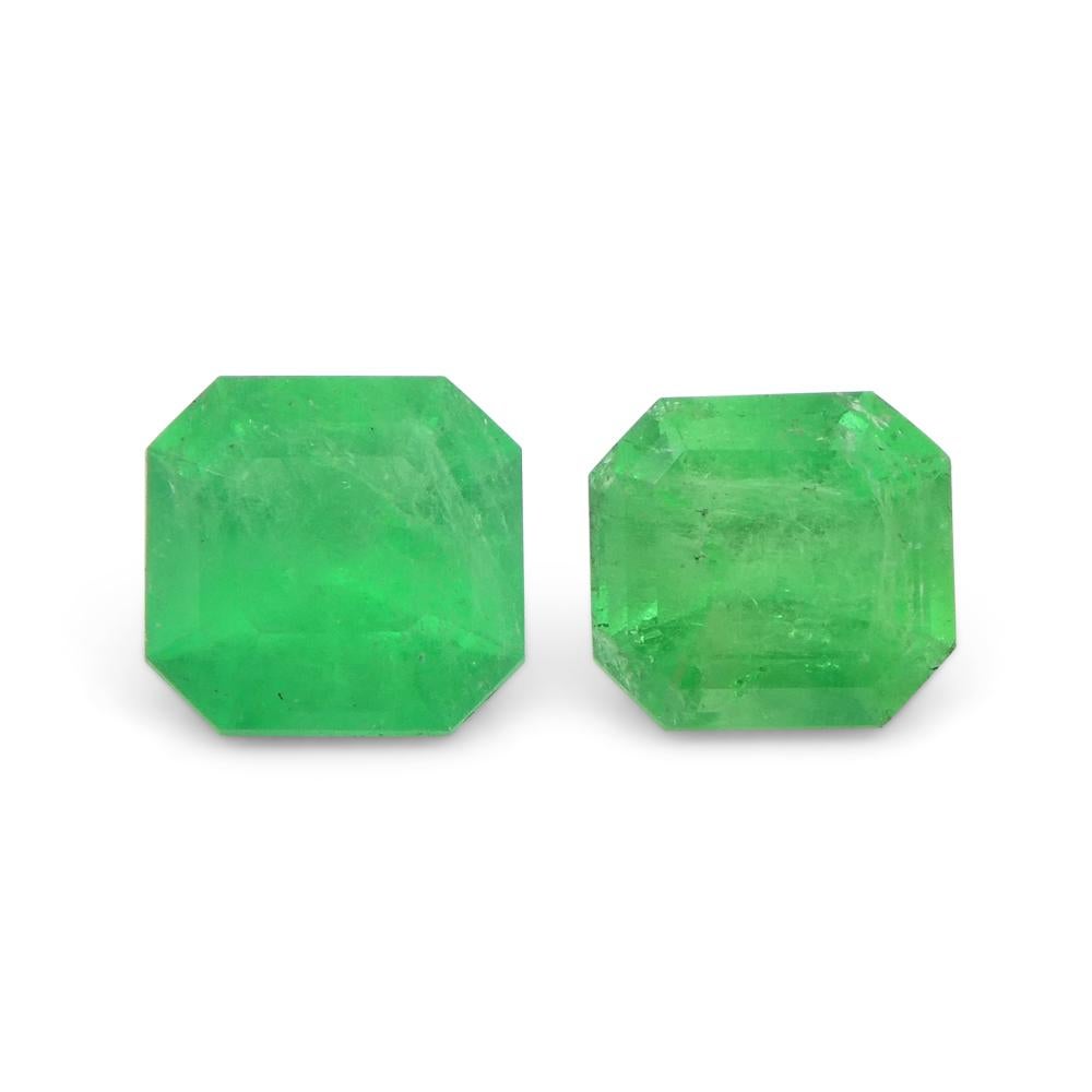 1.33ct Pair Square Green Emerald from Colombia In New Condition For Sale In Toronto, Ontario