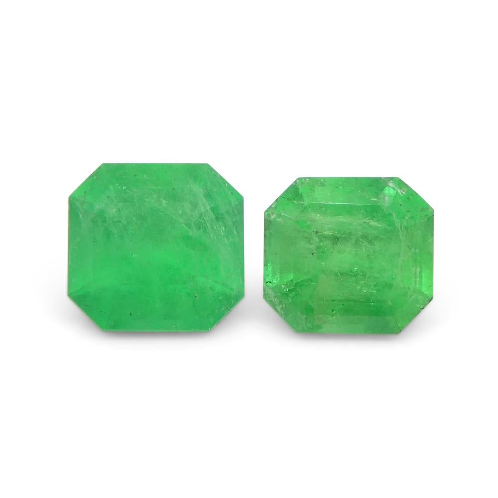 1.33ct Pair Square Green Emerald from Colombia For Sale 1
