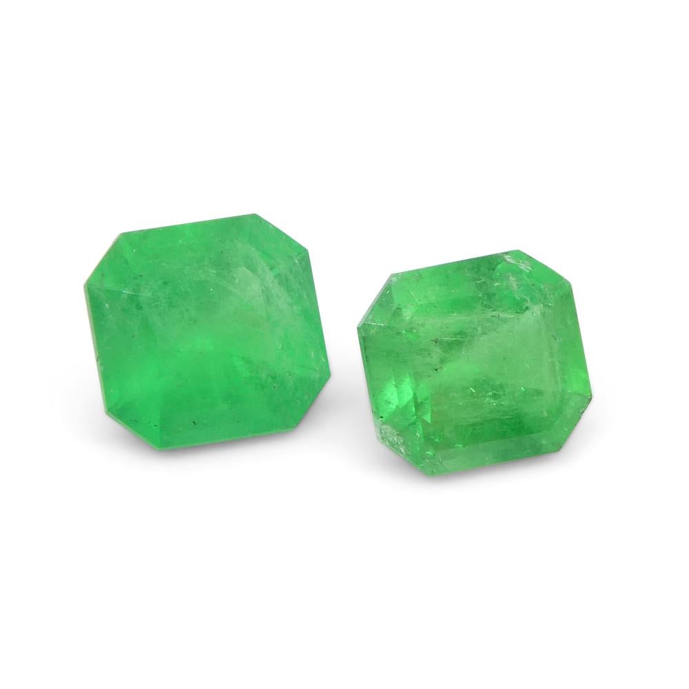 1.33ct Pair Square Green Emerald from Colombia For Sale 2