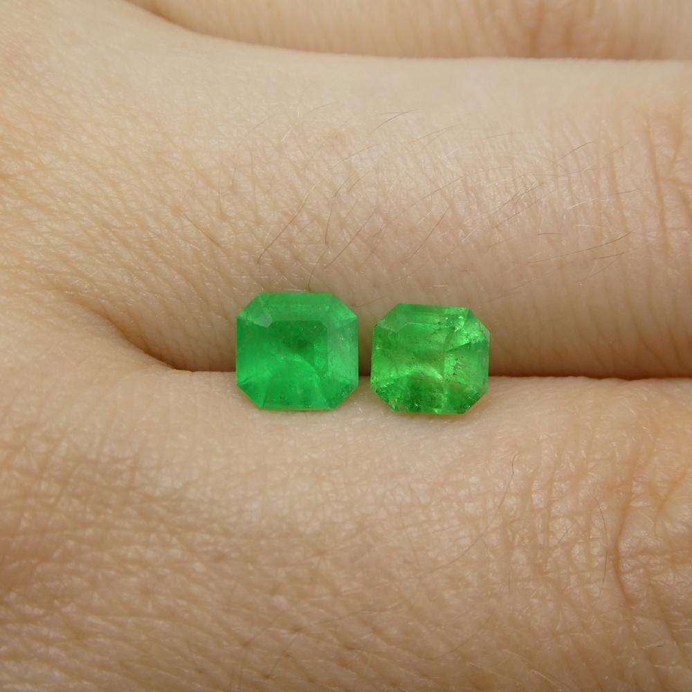 1.33ct Pair Square Green Emerald from Colombia For Sale 3