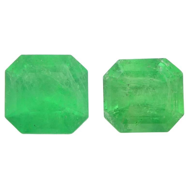 1.33ct Pair Square Green Emerald from Colombia For Sale