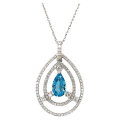 1.33ct Pear Blue Topaz Diamond Necklace in 18k White Gold