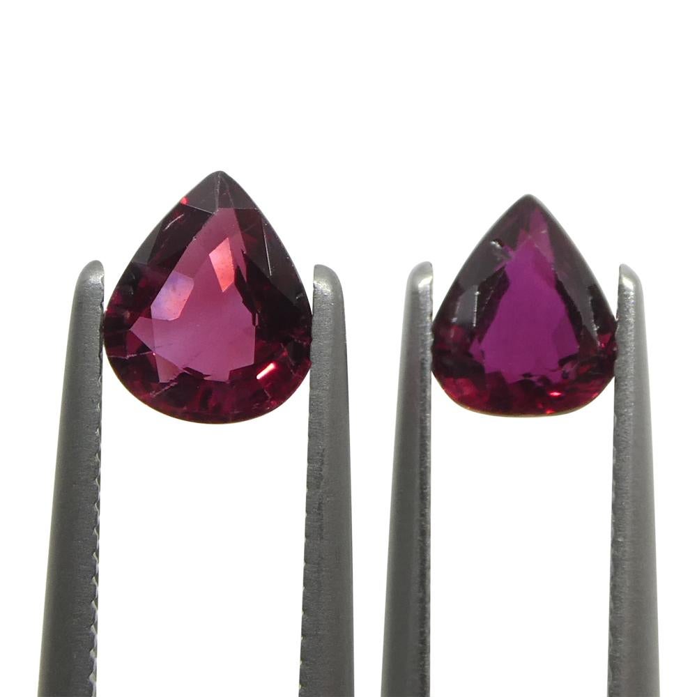 Brilliant Cut 1.33ct Pear Red Ruby from Thailand Pair For Sale