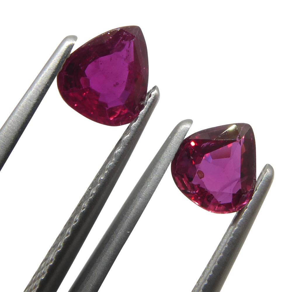 Brilliant Cut 1.33ct Pear Red Ruby from Thailand Pair For Sale