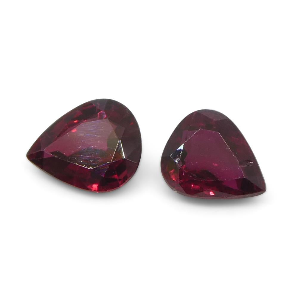 1.33ct Pear Red Ruby from Thailand Pair In New Condition For Sale In Toronto, Ontario