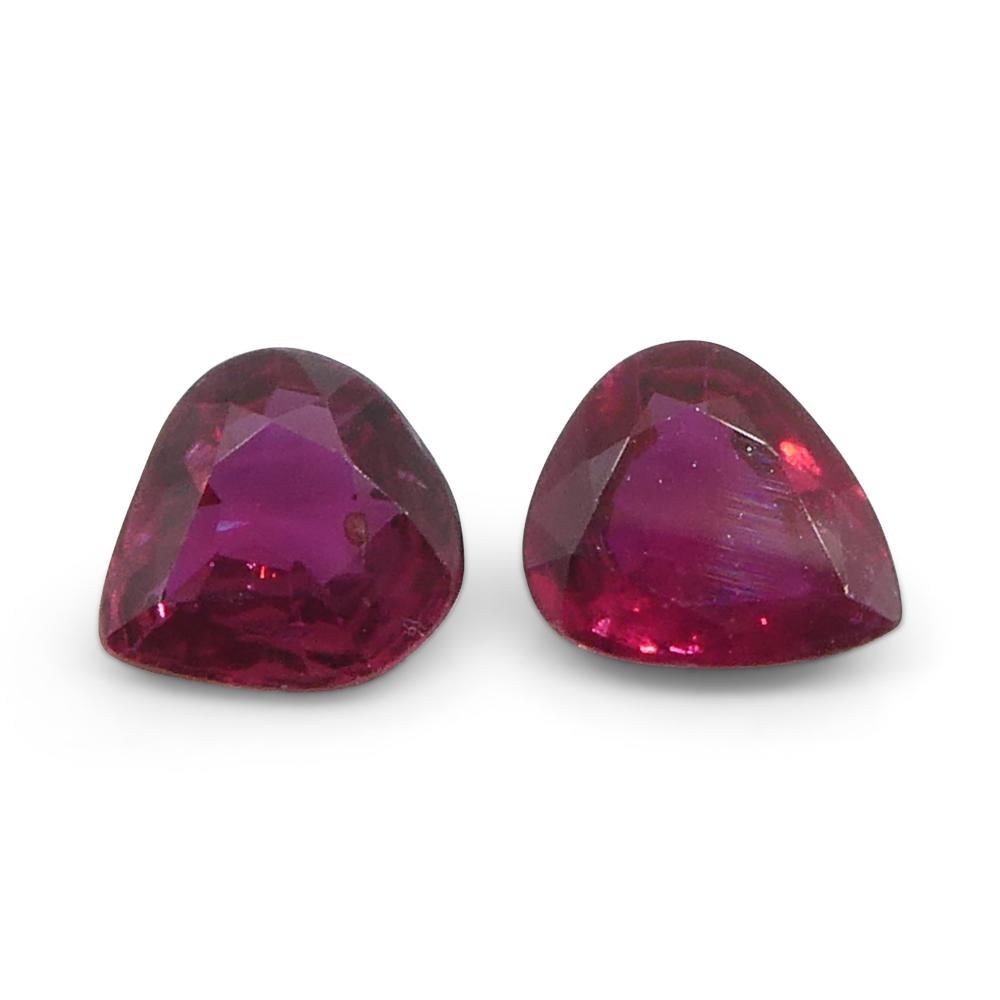 1.33ct Pear Red Ruby from Thailand Pair In New Condition For Sale In Toronto, Ontario