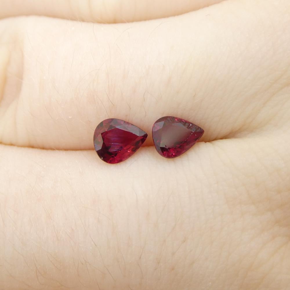 Women's or Men's 1.33ct Pear Red Ruby from Thailand Pair For Sale