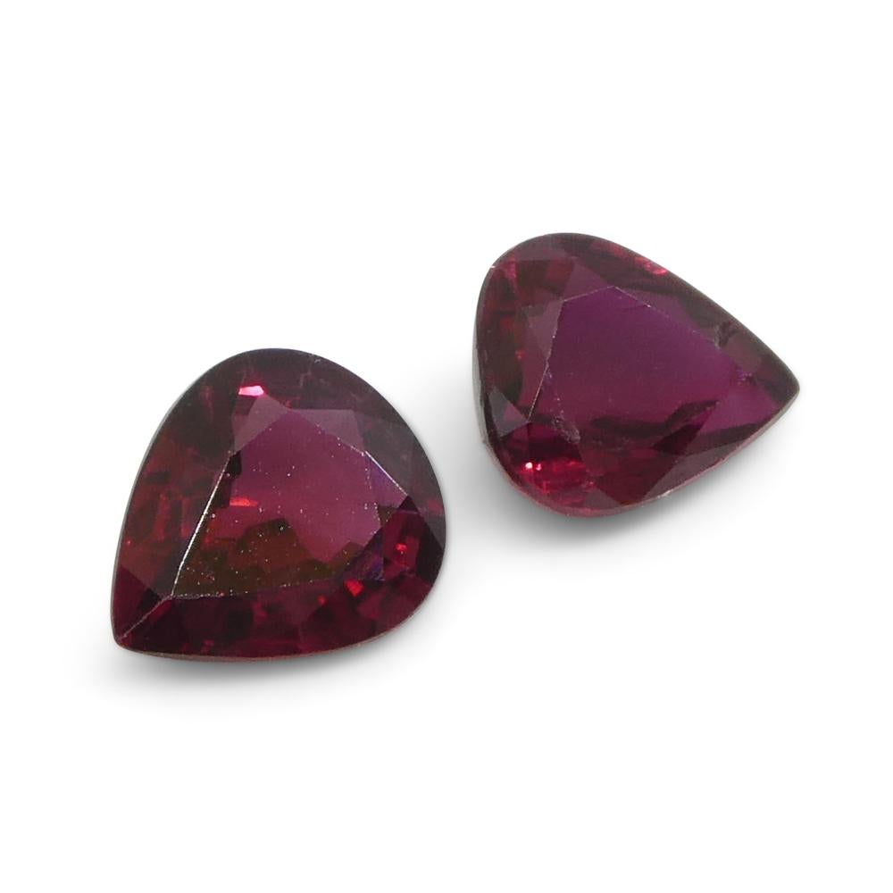 1.33ct Pear Red Ruby from Thailand Pair For Sale 2