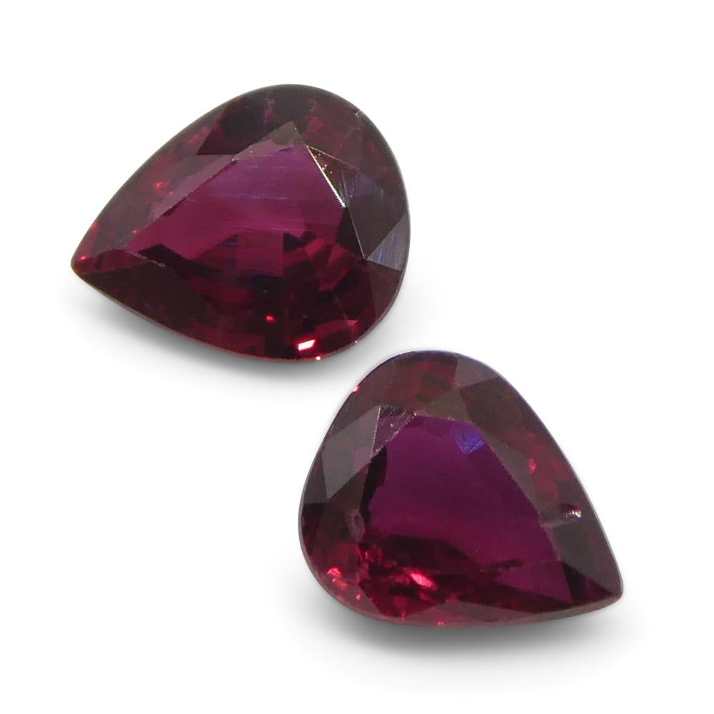 1.33ct Pear Red Ruby from Thailand Pair For Sale 3
