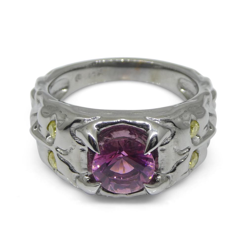 1.33ct Pink Tourmaline, Yellow Diamond Devil Mask Ring set in 14k Black Gold 2