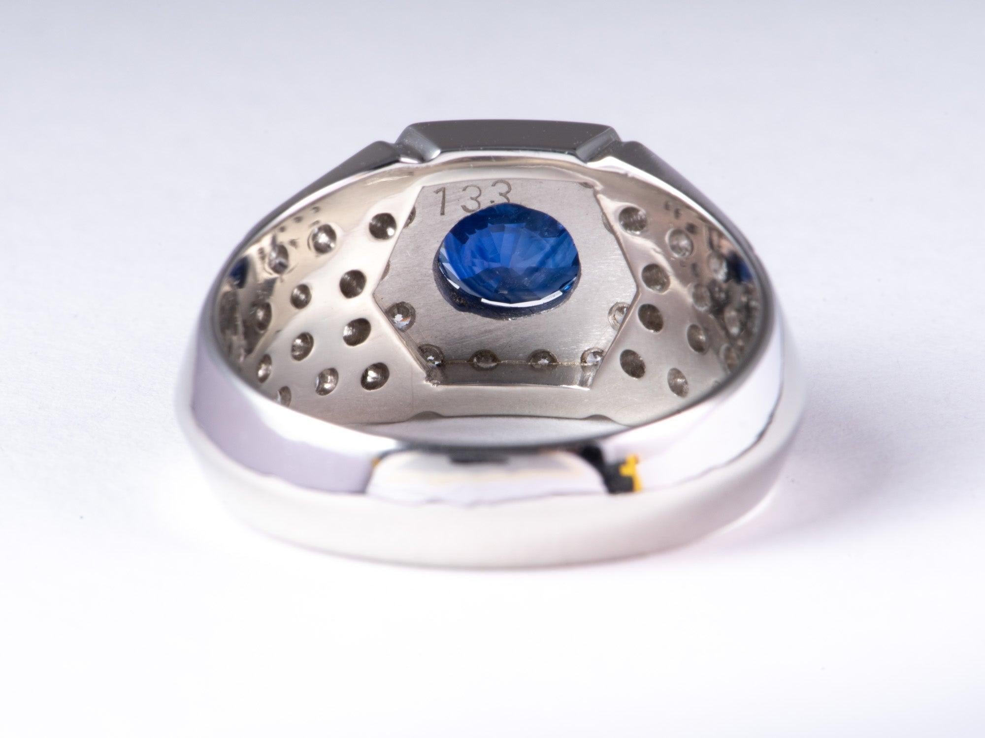 Uncut 1.33ct Sapphire with Wide Diamond Pave Band Platinum 11g+ V1163 For Sale