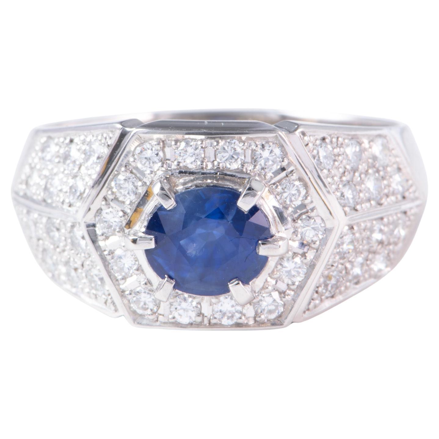 1.33ct Sapphire with Wide Diamond Pave Band Platinum 11g+ V1163 For Sale