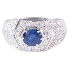 1.33ct Sapphire with Wide Diamond Pave Band Platinum 11g+ V1163