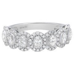 Alliance en or blanc 18 carats avec halo de diamants taille ovale 1,33 carat au total, taille 6,5