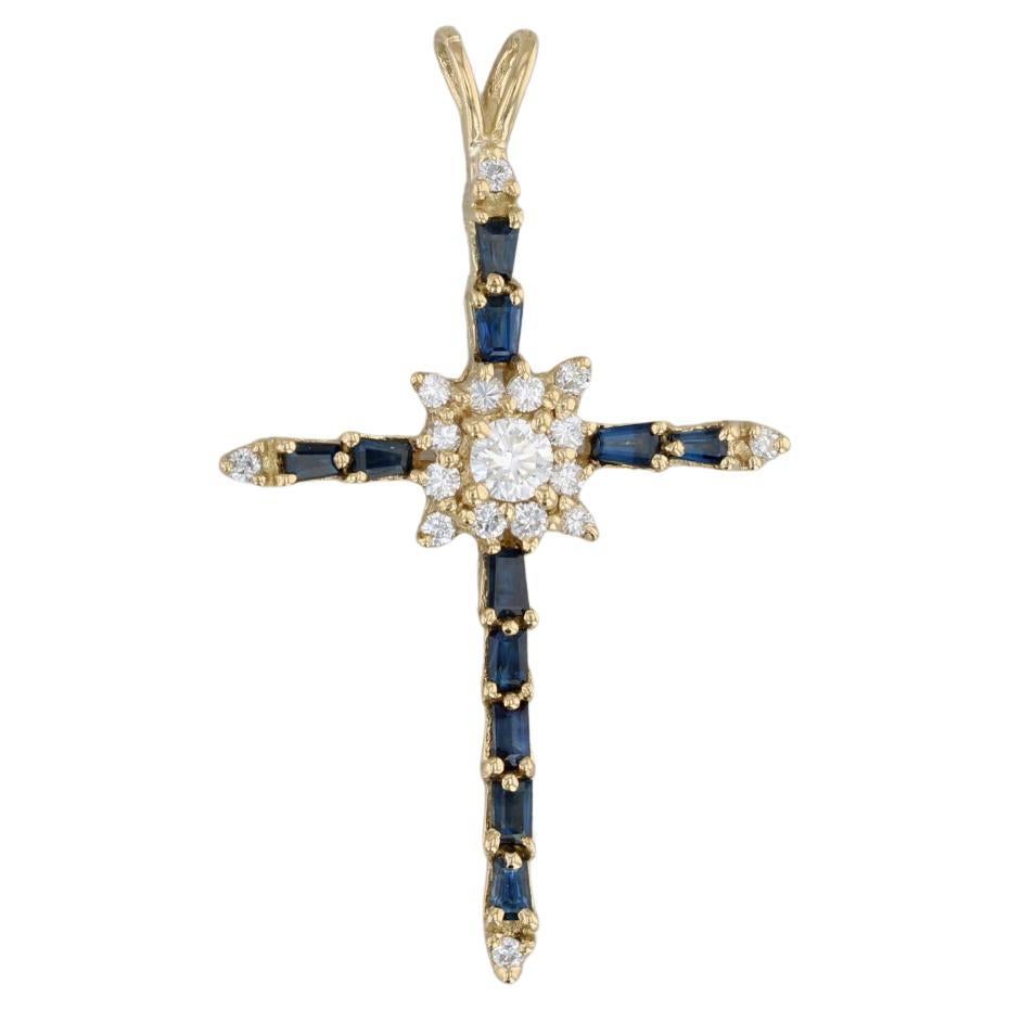 1.33ctw Blue Sapphire Diamond Cluster Pendant 18k Yellow Gold
