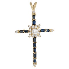 1.33ctw Blue Sapphire Diamond Cluster Pendant 18k Yellow Gold