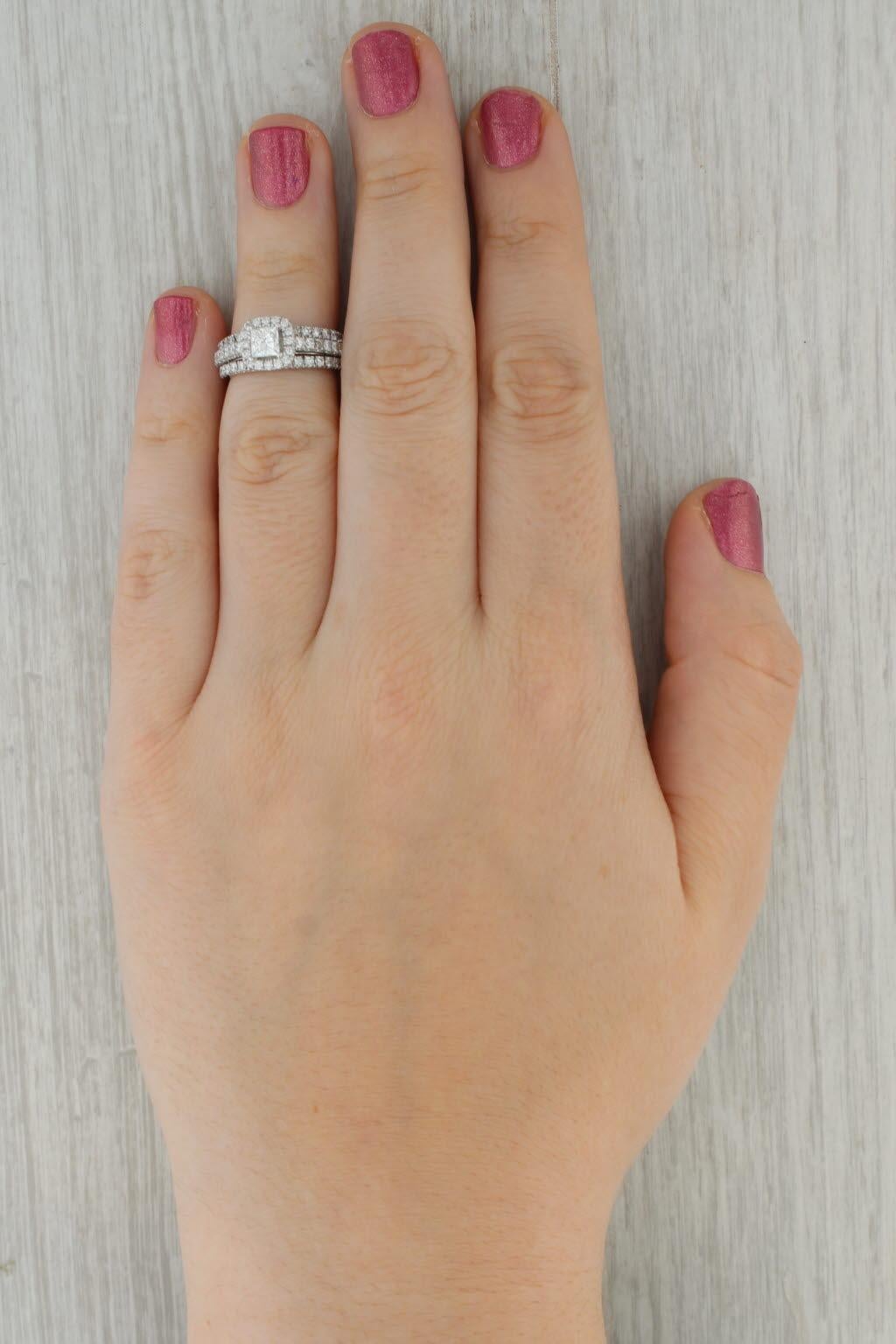 1.33ctw Princess Halo Engagement Ring Bridal Set 18k Gold Size 5 Celebration 102 For Sale 2