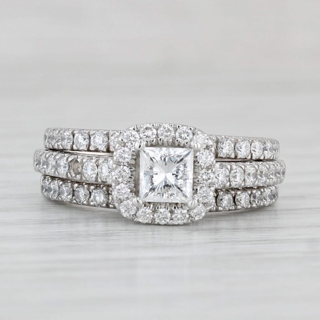 1.33ctw Princess Halo Engagement Ring Bridal Set 18k Gold Size 5 Celebration 102 For Sale 3