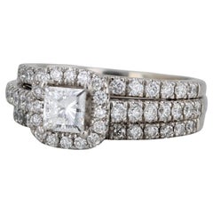 1.33ctw Princess Halo Engagement Ring Bridal Set 18k Gold Size 5 Celebration 102