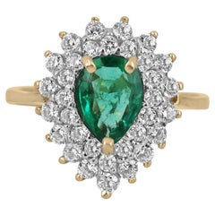 1,33tcw 14K natürlicher Smaragd tropfenförmiger Tropfenschliff & Diamant-Cluster-Halo-Goldring mit Halo