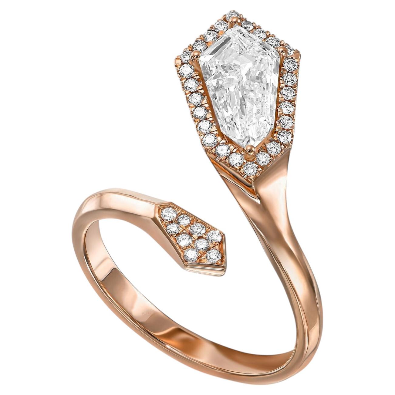 1.33tcw Kite Shape Natural Diamond in a 18k Rose Gold Statement Ring, Main Stone For Sale